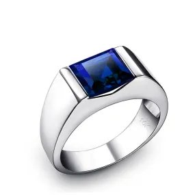 10K Gold Men's Ring with Gemstone 1.80ct Square Cut Sapphire Wedding Band