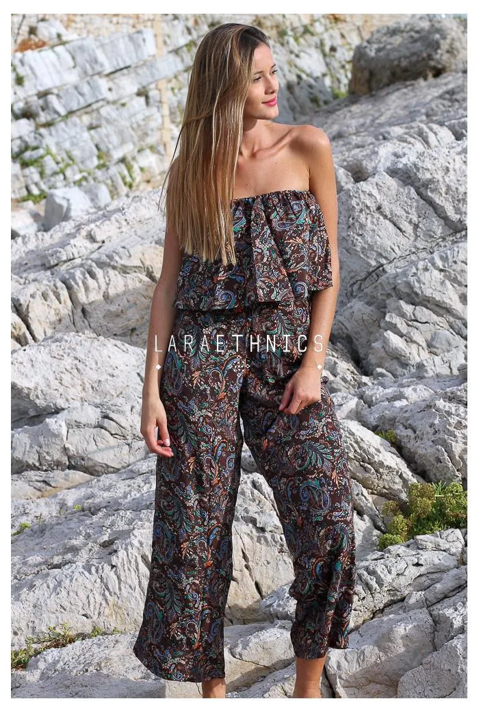 Bandeau Jumpsuit in Cocoa Print