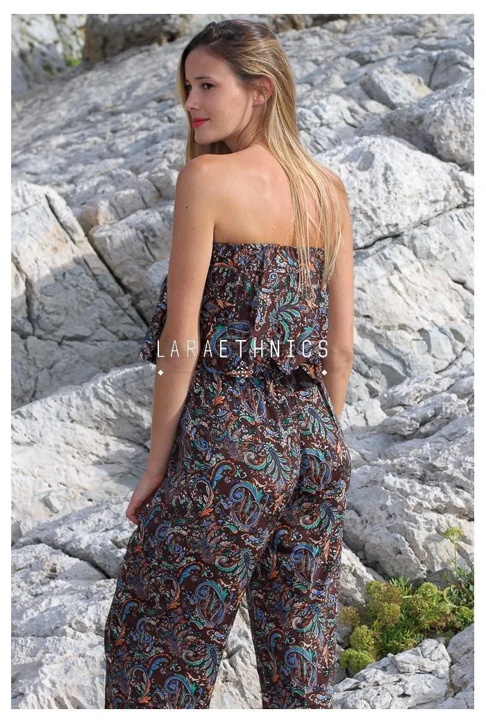 Bandeau Jumpsuit in Cocoa Print