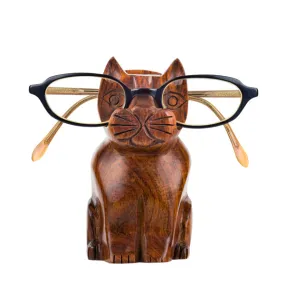 Cat Eyeglass Holder Stand - Hand Carved Wood