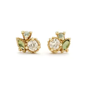 Champagne Diamond and Sapphire Cluster Studs