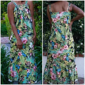 Hawaiian Print 70s Vintage Dress Maxi 70s Dress Floral Hawaii Dress Mermaid Style Boho Dress