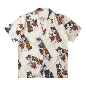 Japanese Tattoo Cat Print Hawaiian Shirt