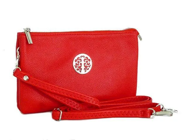 LARGE MULTI-COMPARTMENT CROSS-BODY PURSE BAG WITH WRIST AND LONG STRAPS - RED