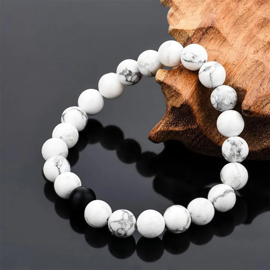 Men's Bracelet Stack Black Onyx & White Howlite Stone Beads