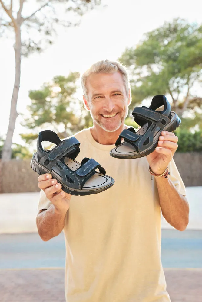 Mens Rieker Walking Sandals Navy Hook & Loop Strap 26761-14