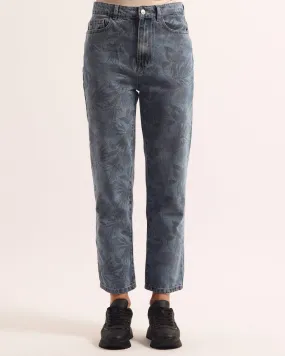 Pantalon Mom Denim Bleu