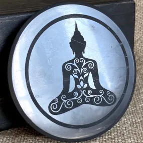 Round Shungite Tile with Decorative Buddha Etching