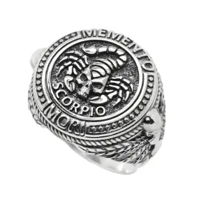 Scorpio Memento Mori, Zodiac Skull Ring, Sterling Silver 925